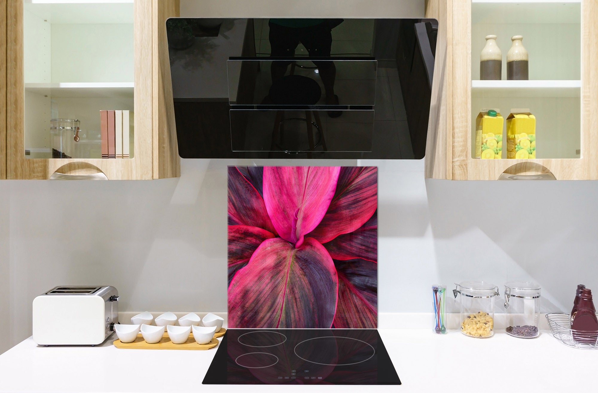 Stylish Tempered glass backsplash – Glass kitchen splashback – Glass upstand NBS14: Nature Series : Fluorescent leaves
