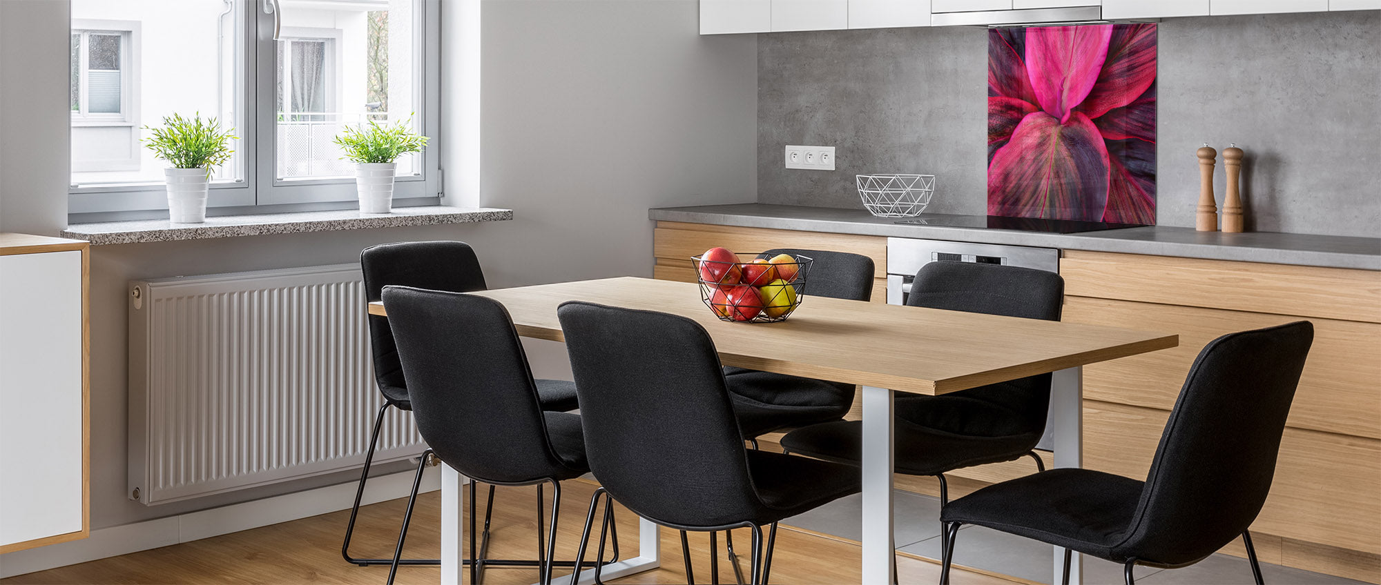 Stylish Tempered glass backsplash – Glass kitchen splashback – Glass upstand NBS14: Nature Series : Fluorescent leaves