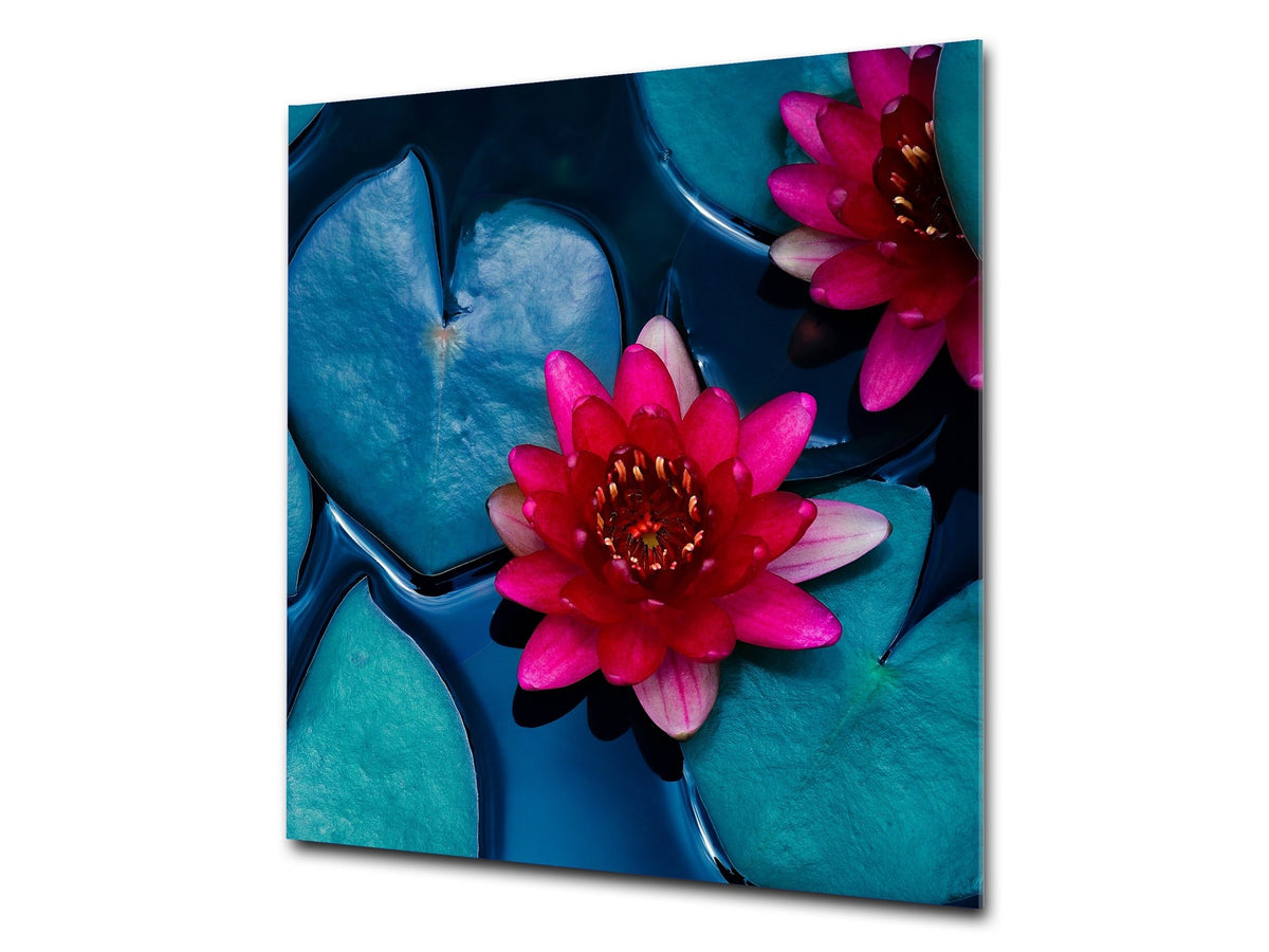 Stylish Tempered glass backsplash – Glass kitchen splashback – Glass upstand NBS14: Nature Series : Pink lotus flower