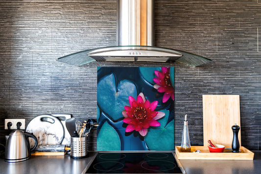 Stylish Tempered glass backsplash – Glass kitchen splashback – Glass upstand NBS14: Nature Series : Pink lotus flower