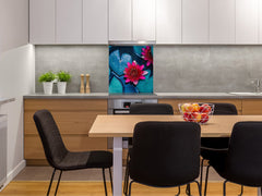 Stylish Tempered glass backsplash – Glass kitchen splashback – Glass upstand NBS14: Nature Series : Pink lotus flower