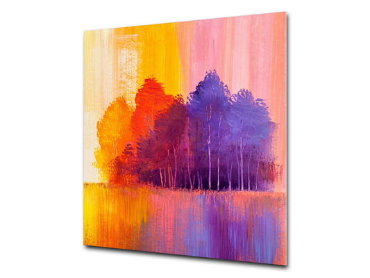 Unique Glass kitchen panel – Tempered Glass backsplash – Art design Glass Upstand NBS15: Art Series : Colourful trees 2