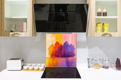 Unique Glass kitchen panel – Tempered Glass backsplash – Art design Glass Upstand NBS15: Art Series : Colourful trees 2
