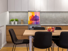 Unique Glass kitchen panel – Tempered Glass backsplash – Art design Glass Upstand NBS15: Art Series : Colourful trees 2