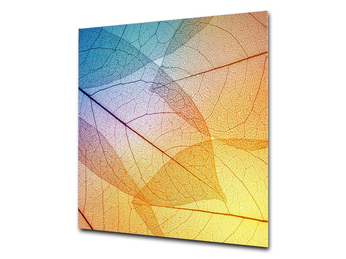 Stylish Tempered glass backsplash – Glass kitchen splashback – Glass upstand NBS14: Nature Series : Colourful transparent leaves