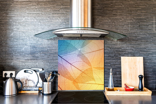 Stylish Tempered glass backsplash – Glass kitchen splashback – Glass upstand NBS14: Nature Series : Colourful transparent leaves