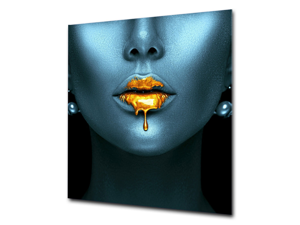 Unique Glass kitchen panel – Tempered Glass backsplash – Art design Glass Upstand NBS15: Art Series : Golden lips 2