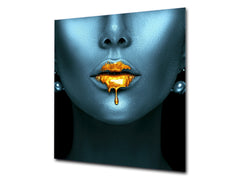 Unique Glass kitchen panel – Tempered Glass backsplash – Art design Glass Upstand NBS15: Art Series : Golden lips 2