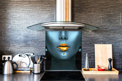 Unique Glass kitchen panel – Tempered Glass backsplash – Art design Glass Upstand NBS15: Art Series : Golden lips 2
