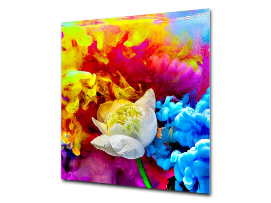 Unique Glass kitchen panel – Tempered Glass backsplash – Art design Glass Upstand NBS15: Art Series : Lotus explosion
