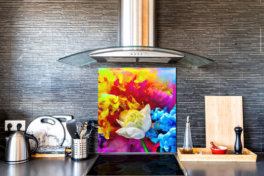 Unique Glass kitchen panel – Tempered Glass backsplash – Art design Glass Upstand NBS15: Art Series : Lotus explosion