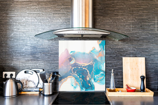 Unique Glass kitchen panel – Tempered Glass backsplash – Art design Glass Upstand NBS15: Art Series : Liquid colours 2