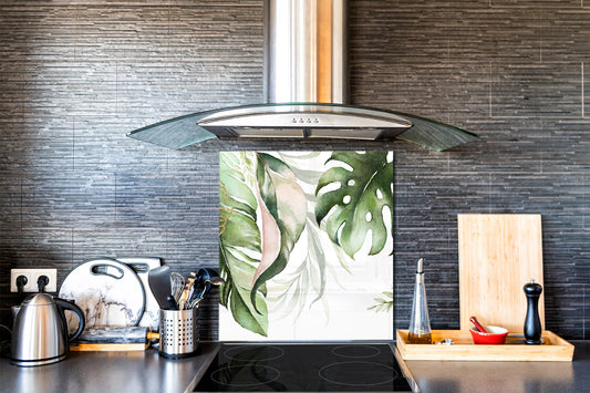 Stylish Tempered glass backsplash – Glass kitchen splashback – Glass upstand NBS14: Nature Series : Tropical watercolour