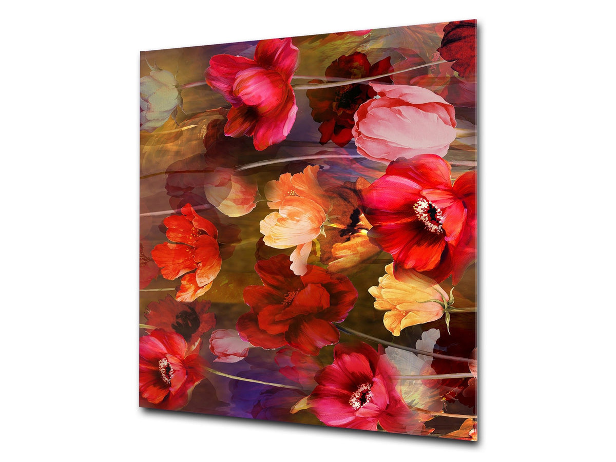 Stylish Tempered glass backsplash – Glass kitchen splashback – Glass upstand NBS14: Nature Series : Horizontal flowers