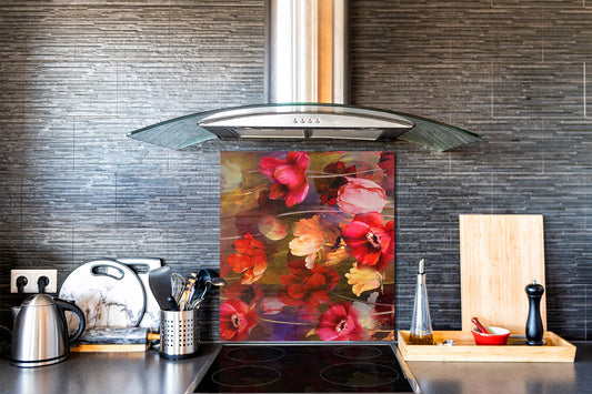 Stylish Tempered glass backsplash – Glass kitchen splashback – Glass upstand NBS14: Nature Series : Horizontal flowers