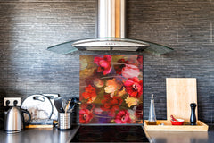 Stylish Tempered glass backsplash – Glass kitchen splashback – Glass upstand NBS14: Nature Series : Horizontal flowers