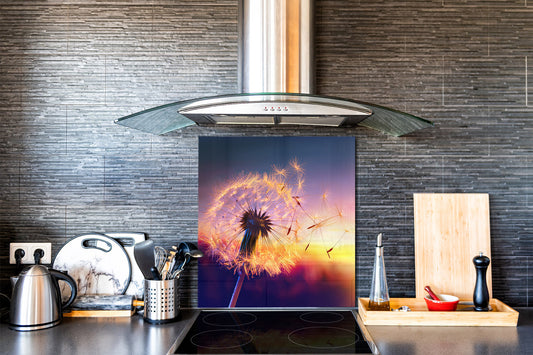 Stylish Tempered glass backsplash – Glass kitchen splashback – Glass upstand NBS14: Nature Series : Sunset dandelion