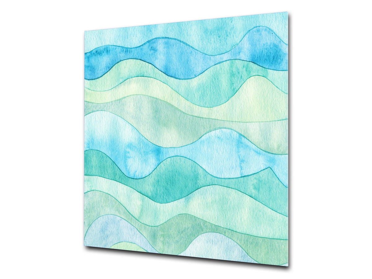 Unique Glass kitchen panel – Tempered Glass backsplash – Art design Glass Upstand NBS15: Art Series : Watercolour waves