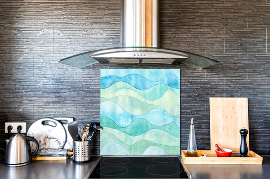 Unique Glass kitchen panel – Tempered Glass backsplash – Art design Glass Upstand NBS15: Art Series : Watercolour waves
