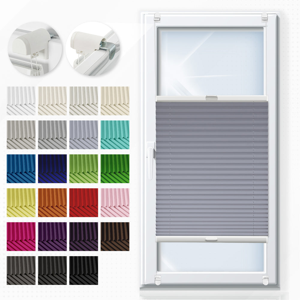 Custom pleated blind installed on window using no-drill mounting.