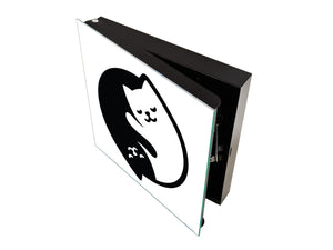 Tableau en verre avec surface magnétique et cadre pour clés K07 Yin Yang chats
