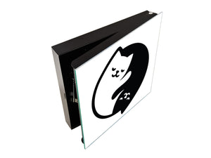 Tableau en verre avec surface magnétique et cadre pour clés K07 Yin Yang chats