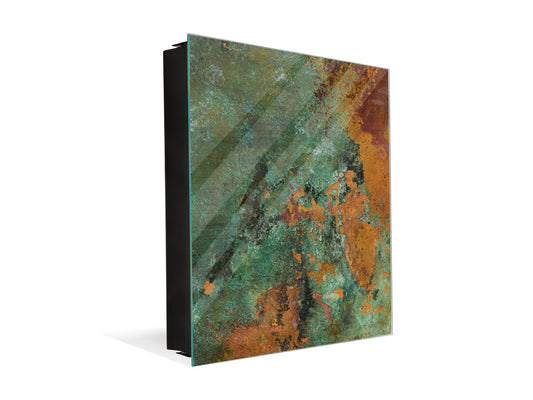 50 keys cabinet with Decorative front panel and Glass white board KN04 Rusted textures Series: Old copper oxidation