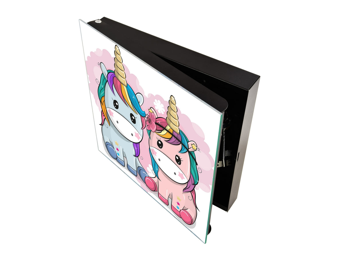 Key Organizer Cabinet and Magnetic Glass Doors K07 Unicorns on a heart