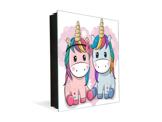 Cajetín de llaves con Pizarra de cristal K07 Unicornios en un corazón