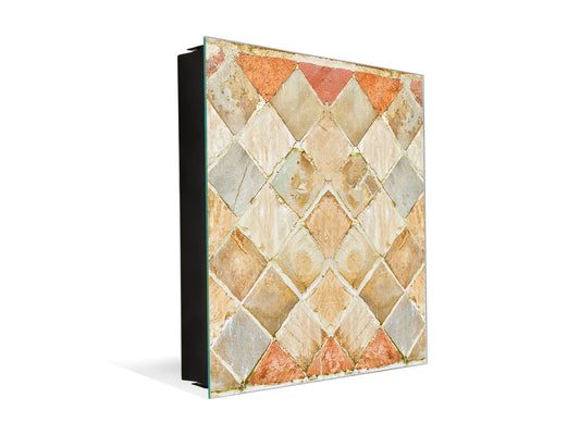 Decorative key Storage Cabinet with Glass White Board KN07: Medieval Italian wall pattern