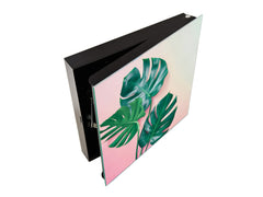 Decorative Key Organizer with Magnetic Surface Dry-Erase Board KN11 Tropical Leaves Series: Monstera on pink background