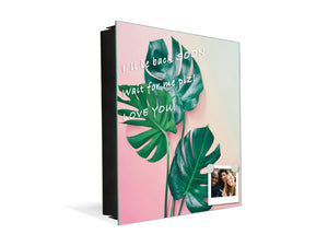 Decorative Key Organizer with Magnetic Surface Dry-Erase Board KN11 Tropical Leaves Series: Monstera on pink background