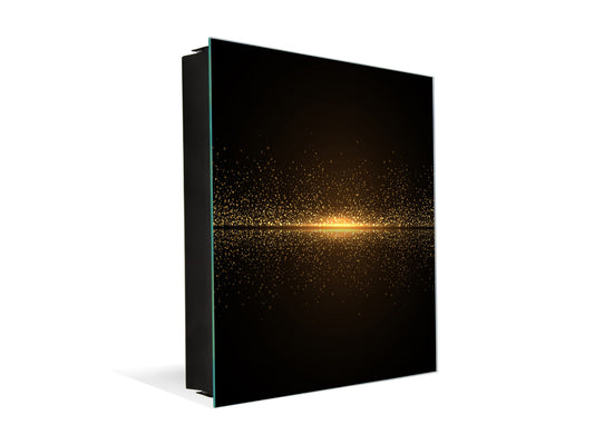 Decorative Key Box with Magnetic Glass Dry-Erase Board KN08 Golden Waves Series: Sparkling golden dust