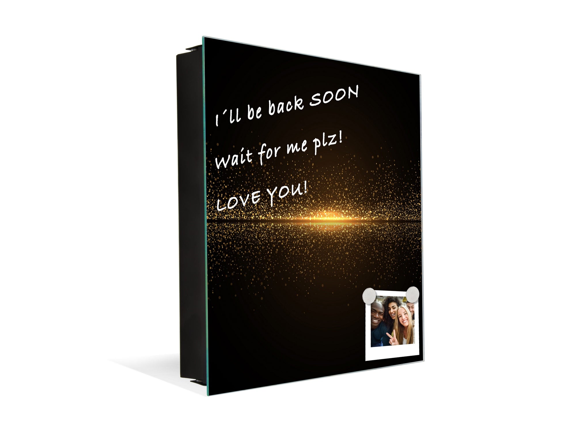 Decorative Key Box with Magnetic Glass Dry-Erase Board KN08 Golden Waves Series: Sparkling golden dust