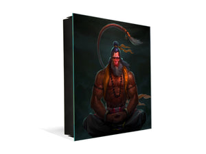 Wall Mounted Key Holder and Magnetic Dry-Erase Glass Board KN13 Abstract Graphics Series: Image of God Hanuman