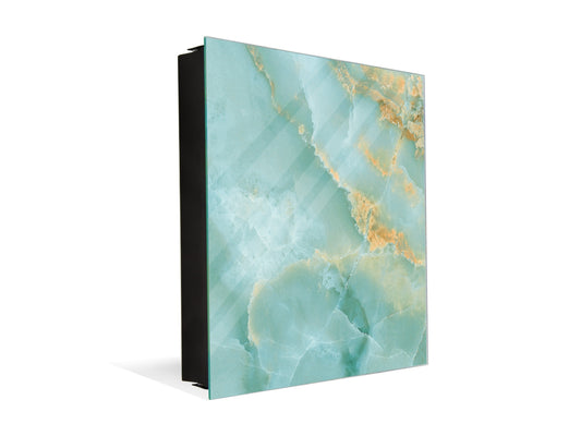 50 Key lock Box storage holder with Decorative front glass panel KN01 Marbles 1 Series: Turqouise onyx pattern