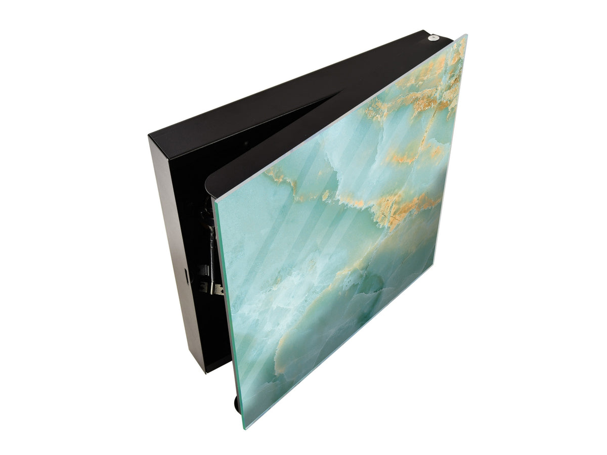 50 Key lock Box storage holder with Decorative front glass panel KN01 Marbles 1 Series: Turqouise onyx pattern