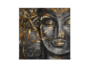 Wall Mounted Key Holder and Magnetic Dry-Erase Glass Board KN13 Abstract Graphics Series: Golden Buddha