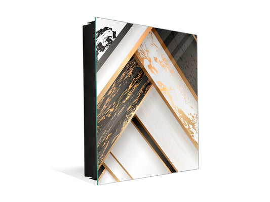 Key Cabinet Storage Box with Frameless Glass White Board KN10 Decorative Surfaces Series: Black and white interwoven with gold 1
