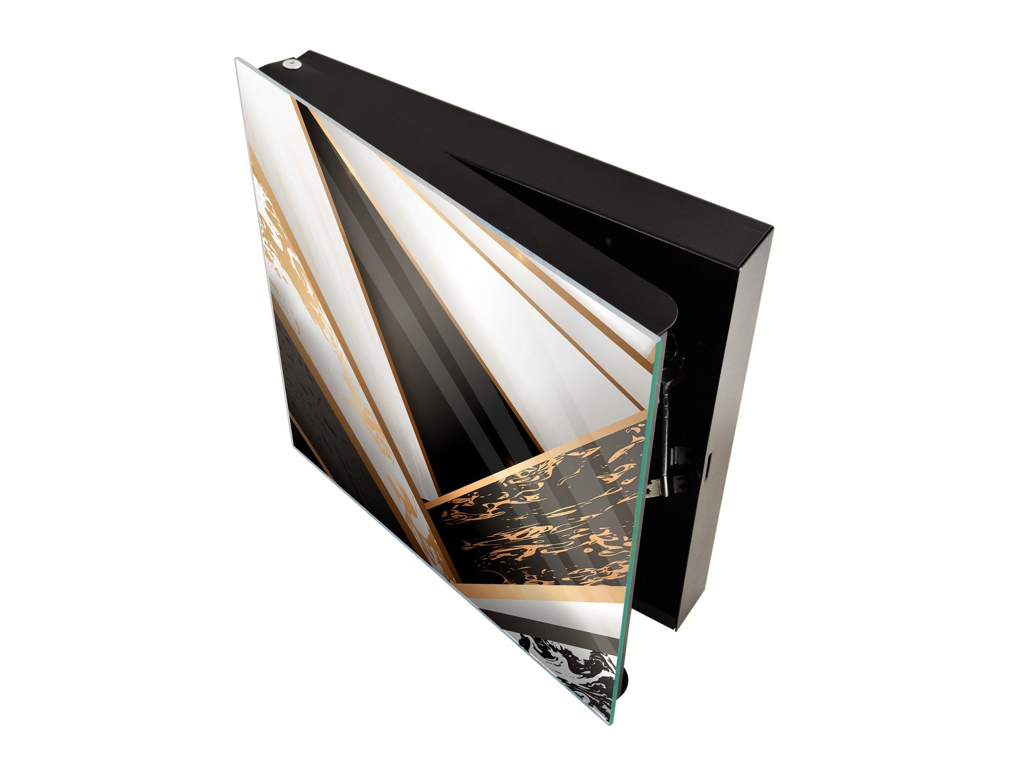 Key Cabinet Storage Box with Frameless Glass White Board KN10 Decorative Surfaces Series: Black and white interwoven with gold 2
