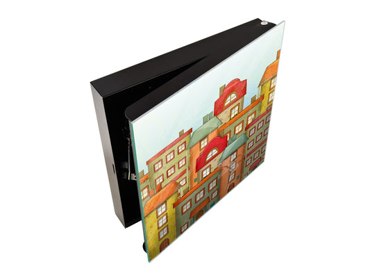 Petite armoire pour clés avec motif au choix K01 Maisons de ville rétro