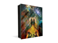 Wall Mounted Key Holder and Magnetic Dry-Erase Glass Board KN13 Abstract Graphics Series: Surrealistic universe