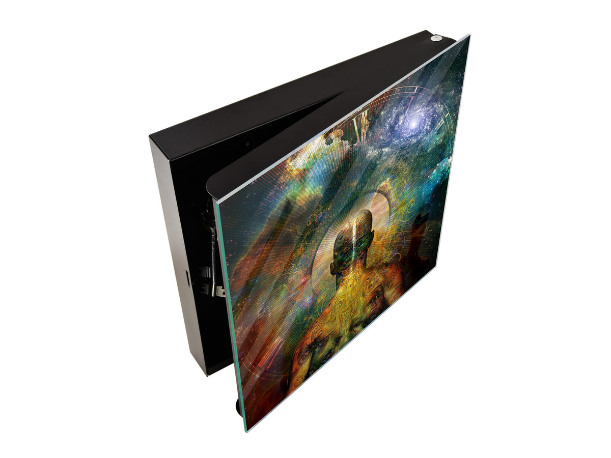 Wall Mounted Key Holder and Magnetic Dry-Erase Glass Board KN13 Abstract Graphics Series: Surrealistic universe