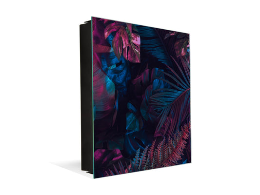 Decorative Key Organizer with Magnetic Surface Dry-Erase Board KN11 Tropical Leaves Series: Fluorescent jungle