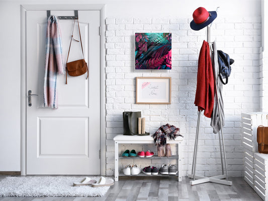 Decorative key Storage Cabinet with Glass White Board KN07: Abstract tropical leaves