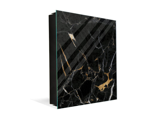 Concept Crystal Key Lock Box Storage Holder and and Magnetic Whiteboard KN02 Marbles 2 Series: Gold ripples on black background