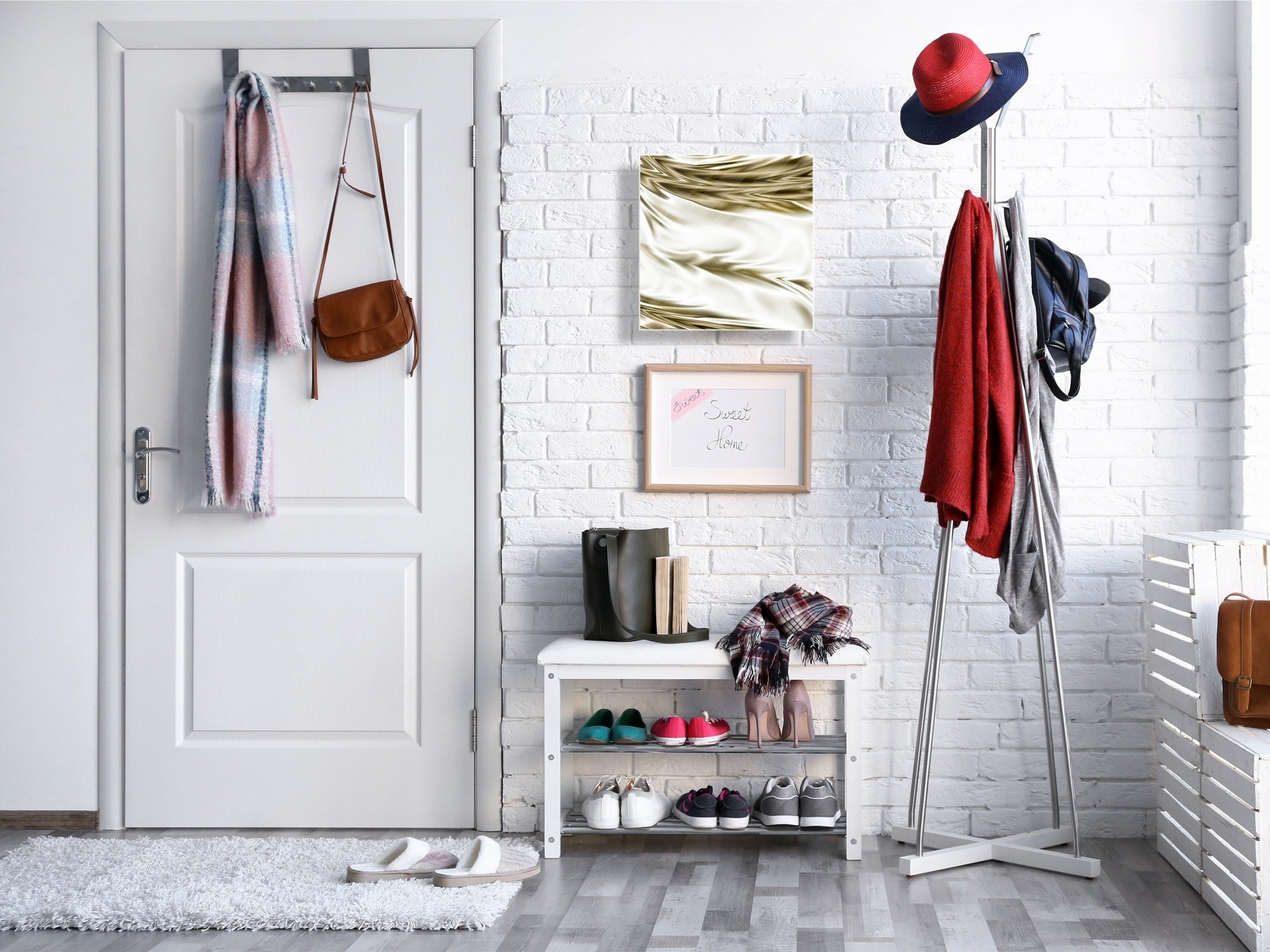 Decorative Key Box with Magnetic Glass Dry-Erase Board KN08 Golden Waves Series: Luxury fabric 1