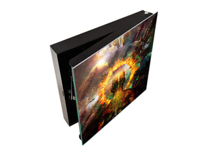 Wall Mounted Key Holder and Magnetic Dry-Erase Glass Board KN13 Abstract Graphics Series: Ring of fire