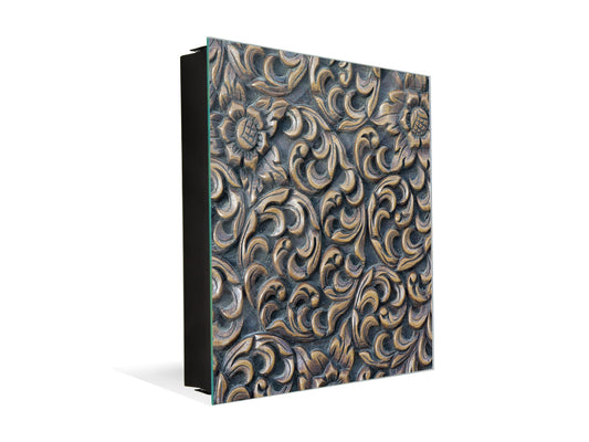 Key Cabinet Storage Box with Frameless Glass White Board KN10 Decorative Surfaces Series: Wooden flowers