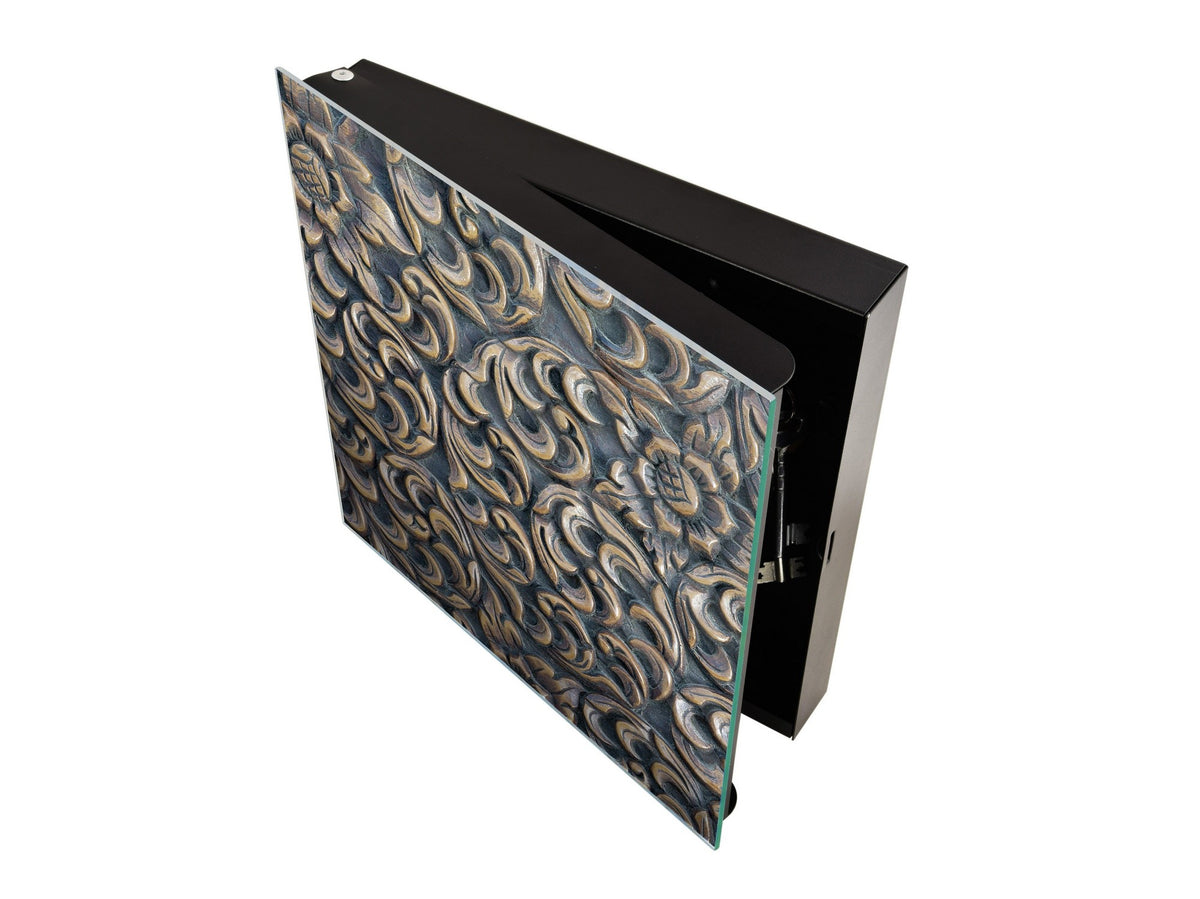 Key Cabinet Storage Box with Frameless Glass White Board KN10 Decorative Surfaces Series: Wooden flowers
